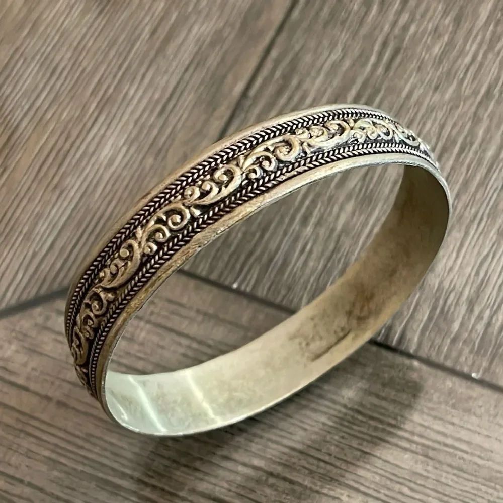 Vintage Silver-Tone Bangle Bracelet from India